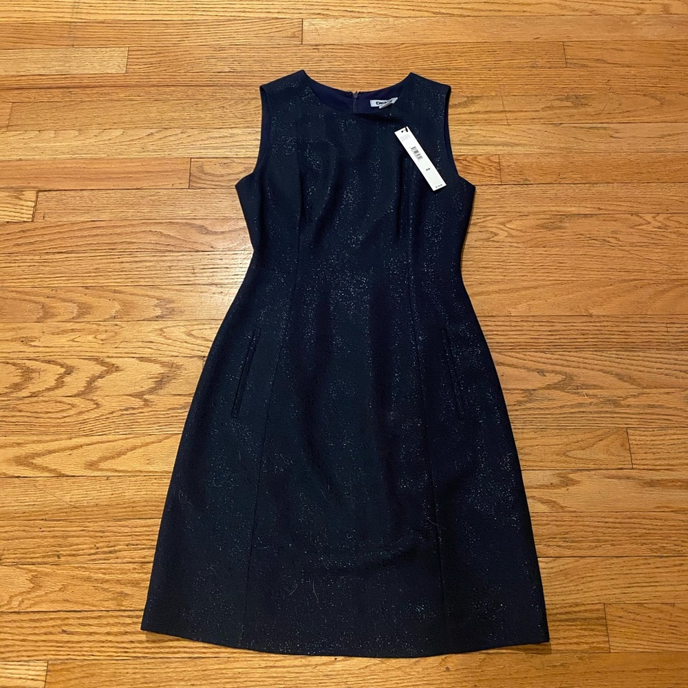 DKNY Navy Sparkle Sleeveless Sheath Dress